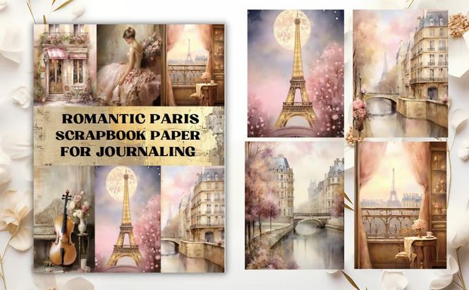 Hovedbilde Romantic Paris Scrapbook Paper for Journaling ...