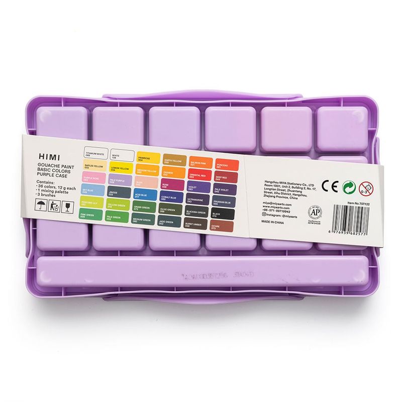 HIMI Twin Cup Gouache Sett 36 stk + 3 pensler – Lilla