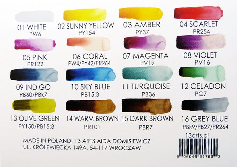  13@rt Watercolor Set – 16 Pans (Høypigmenterte akvareller)