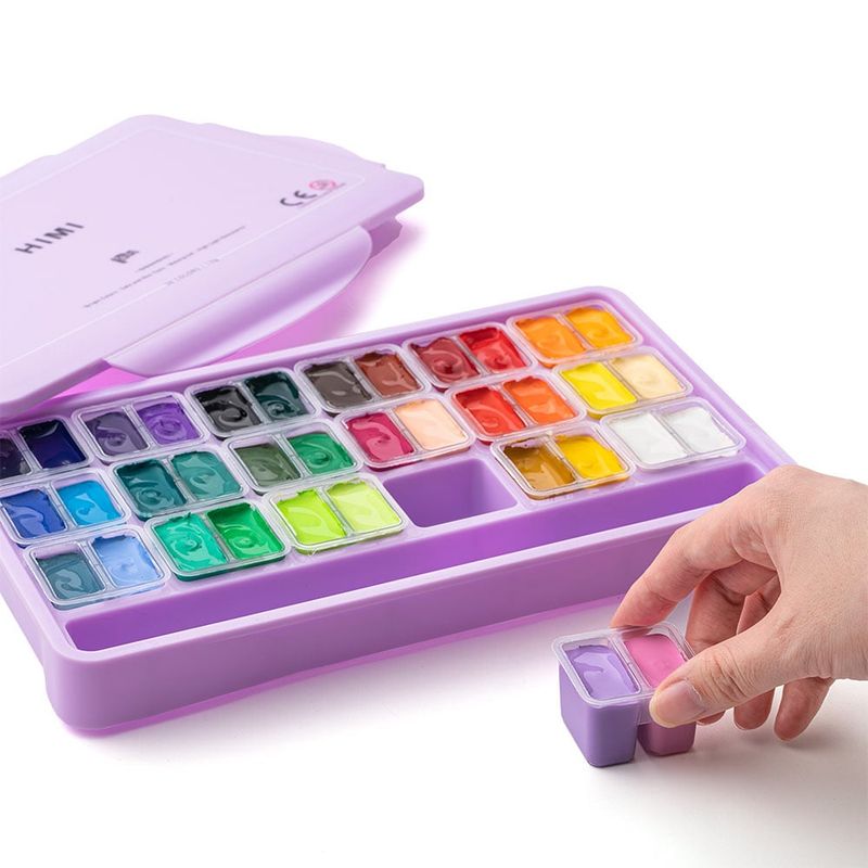 HIMI Twin Cup Gouache Sett 36 stk + 3 pensler – Lilla
