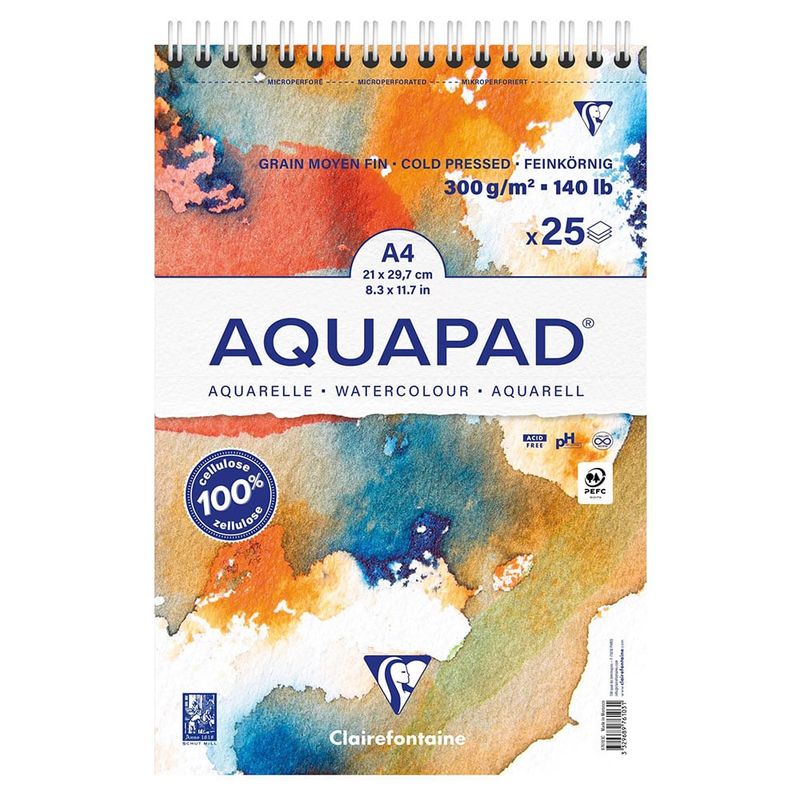 AQUAPAD Akvarellblokk Spiral – 300g 25 ark – A4