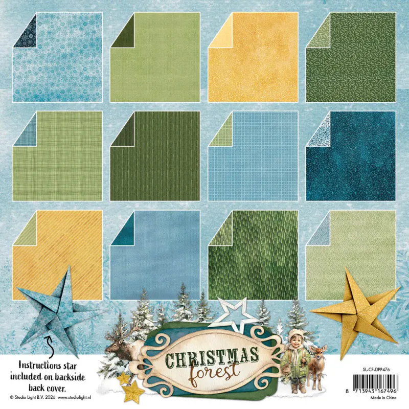 Studio Light – Christmas Forest 8x8 Multi Purpose Paper Pad – Origami & Backgrounds (SL-CF-DPP476)