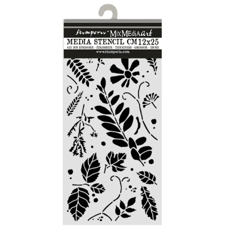 Stamperia – Flowers and Poems Thick Stencil Mixed Leaves 12 × 25 cm