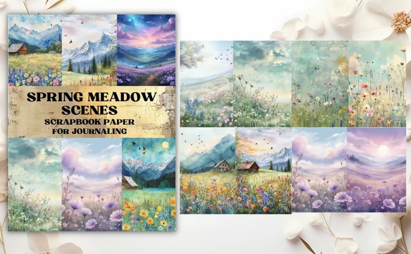 Spring Meadow Scenes Scrapbook Paper – Kate Curry x Poortoast